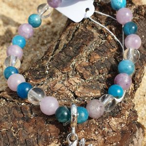 Bracelet Apatite, Lepidolite et cristal de roche
