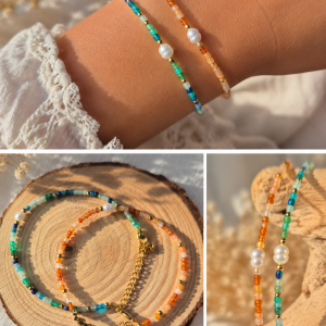 Bracelets fins dorées petites pierres (Bleu ou Orange)