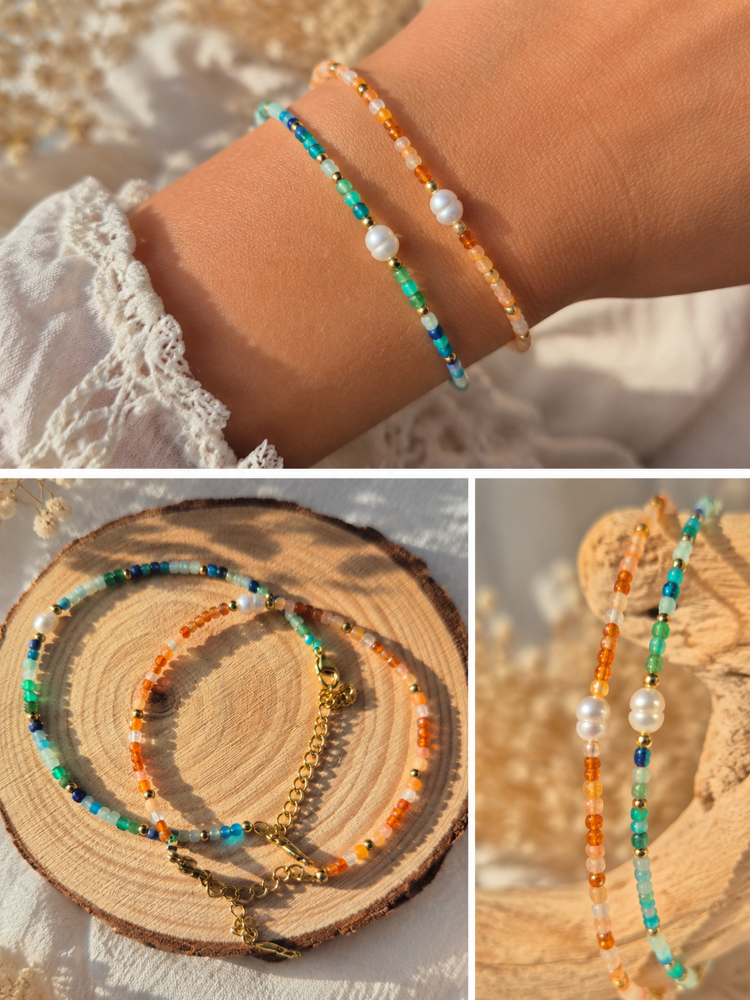 Bracelets fins dorées petites pierres (Bleu ou Orange)