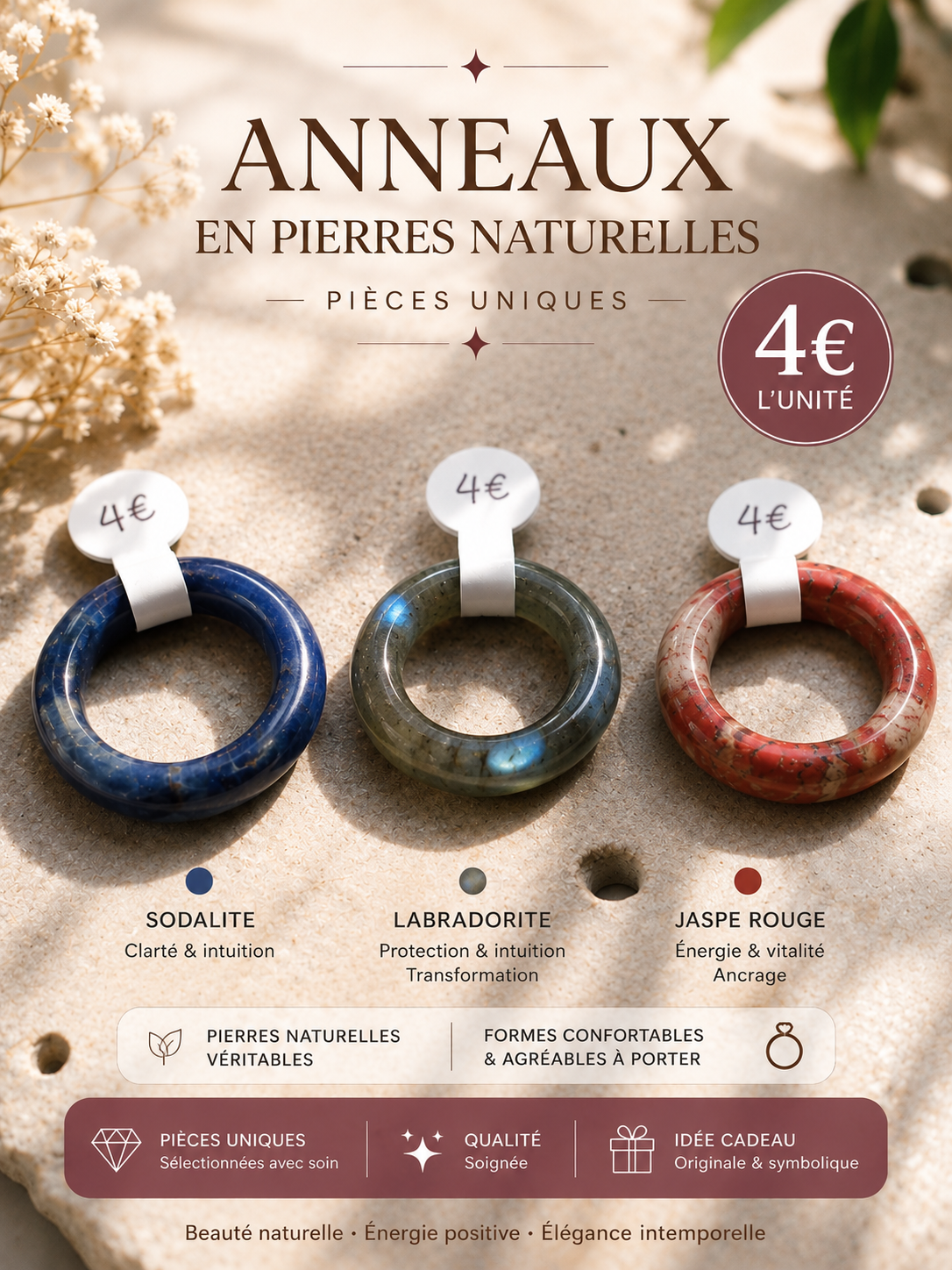 Anneaux pierres naturelles