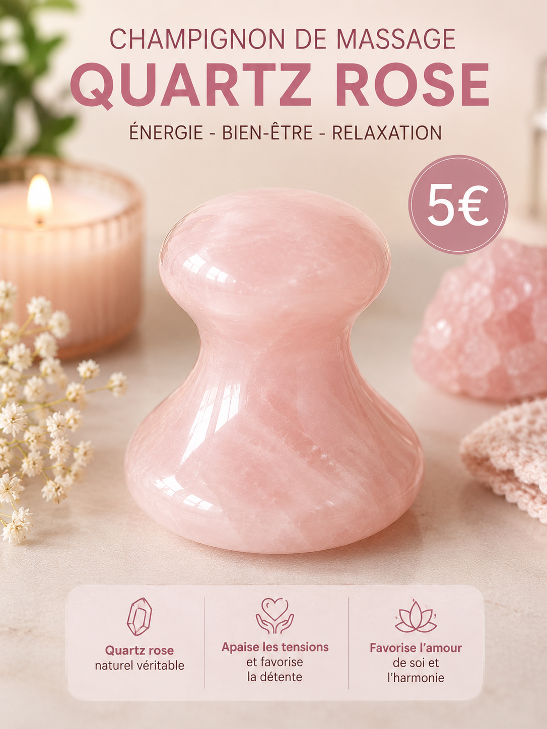 Champignon massage quartz rose