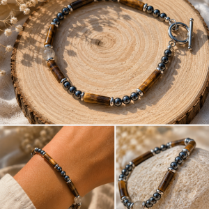 Bracelet Protection & Ancrage – Œil de Tigre, Obsidienne & Labradorite