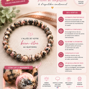 🌸 Bracelet Rhodonite – Pierre de Compassion et d'Équilibre Émotionnel